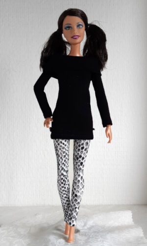Shirt met brede kraag en legging met slangenprint voor modepoppen van 29 cm