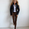 Leren jasje en tregging panterprint voor modepopjes van 29 cm