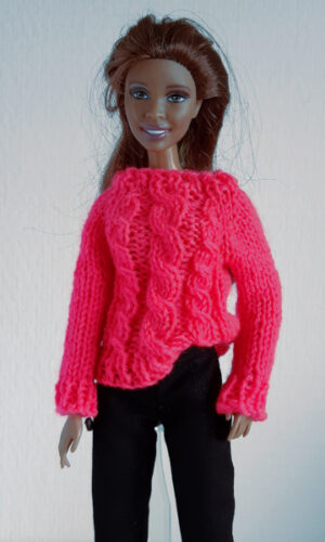 Fel roze trui voor modepopjes 29 cm