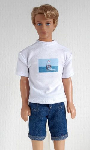 T-shirt wit met surfprint voor mannelijke modepop van 30 cm