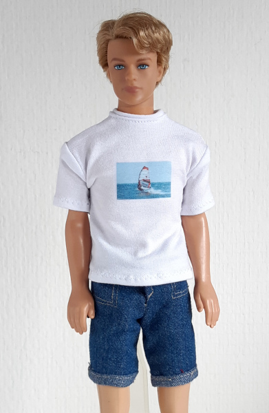 T-shirt wit met surfprint voor mannelijke modepop van 30 cm