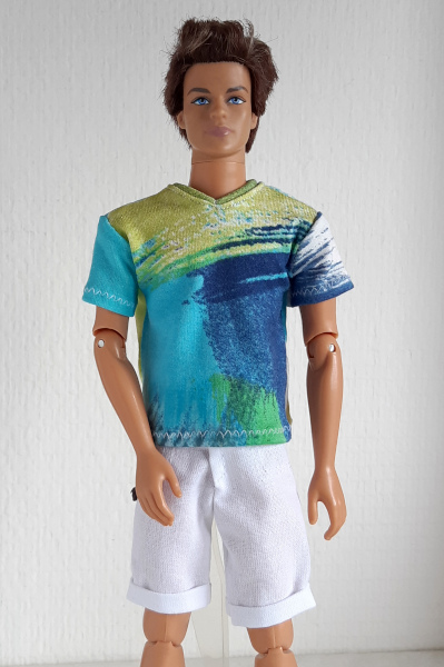 T-shirt met print groen blauw voor modepoppen zoals Ken en Frank
