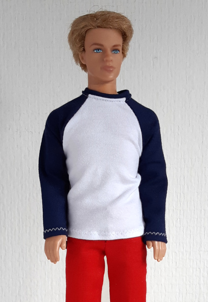 Raglanshirt blauw en wit voor modepoppen van 30 cm