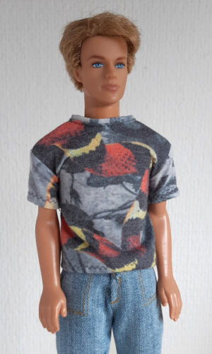 T-shirt grijs rood geel voor mannen modepop 30 cm