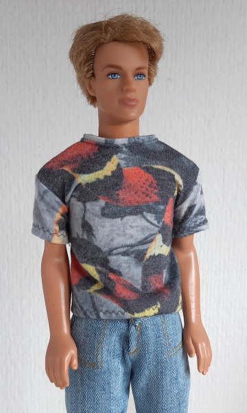 T-shirt grijs rood geel voor mannen modepop 30 cm
