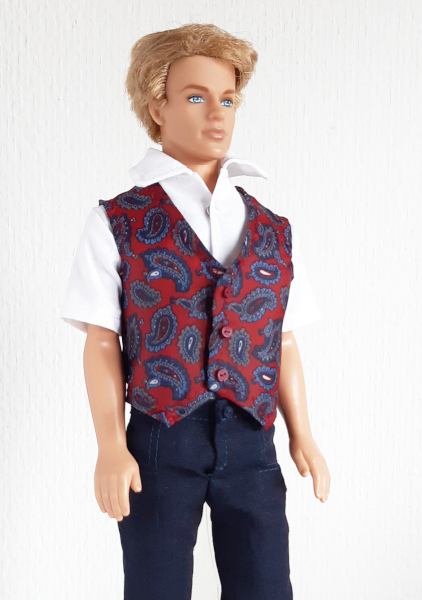 Gilet met paisley motief voor mannelijke modepoppen zoals Frank, Ken e.d.