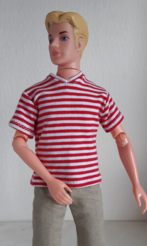 Rood wit gestreept T-shirt voor mannelijke modepoppen van 30 cm