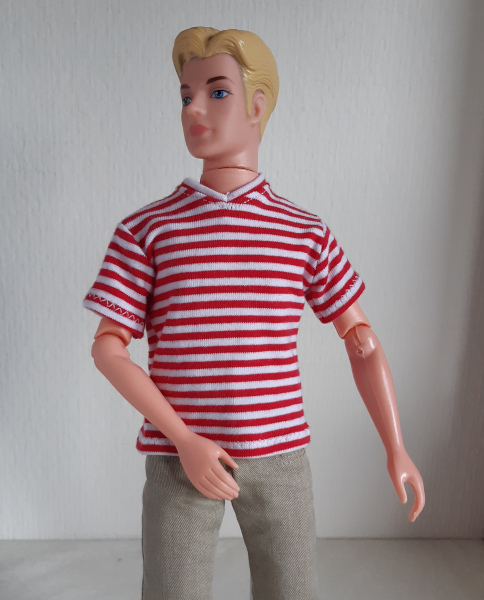 Rood wit gestreept T-shirt voor mannelijke modepoppen van 30 cm